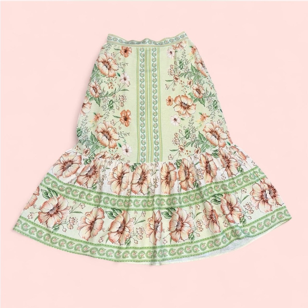 Rachel Zoe Green and White Ruffled Trumpet Skirt